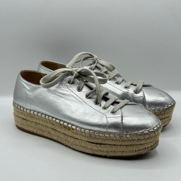 PRADA Metallic Silver Napa Platform Espadrille Sneaker Sz 40 / 10 $730 - Picture 2 of 10
